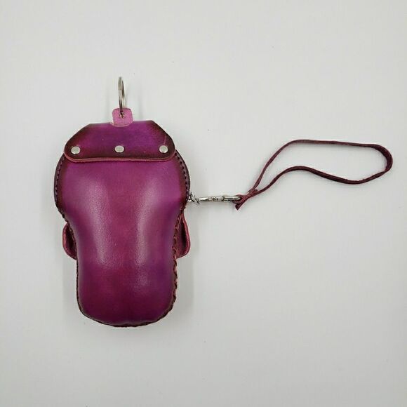 Sugar Skull Leather Wristlet Small Purple Coin Purse Keychain Calavera Wallet - Picture 12 of 16